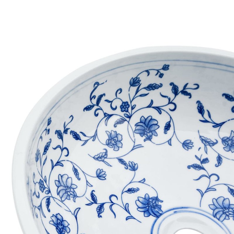 vidaXL Umývadlo na dosku bielo-modré okrúhle Φ41x14 cm keramické