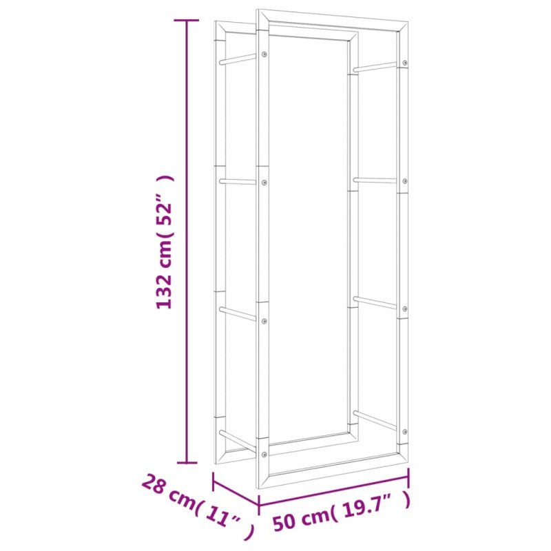 vidaXL Stojan na krbové drevo 50x28x132 cm nehrdzavejúca oceľ