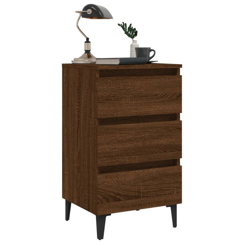 vidaXL Nočné stolíky s kovovými nohami 2 ks hnedý dub 40x35x69 cm