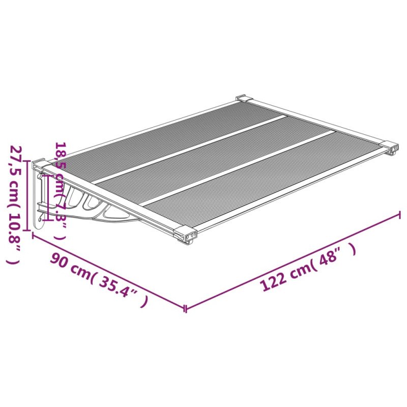 vidaXL Vchodová strieška čierna a priehľadná 122x90cm polykarbonát