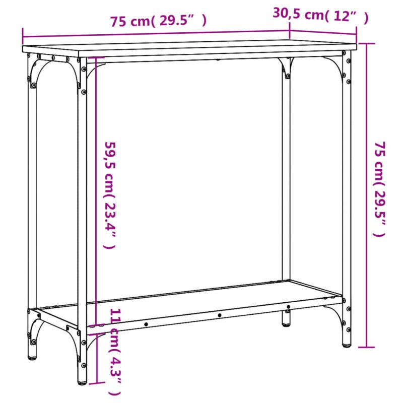 vidaXL Konzolový stolík dub sonoma 75x30,5x75 cm kompozitné drevo