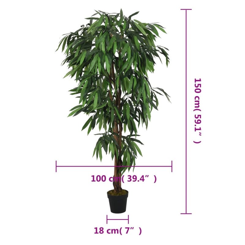vidaXL Umelý mangový strom 600 listov 150 cm zelený