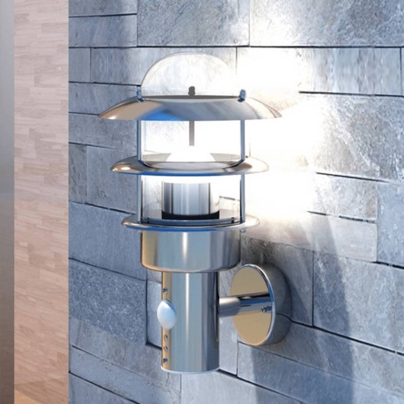 Terasová nástenná lampa z nerezovej ocele a s čidlom pohybu