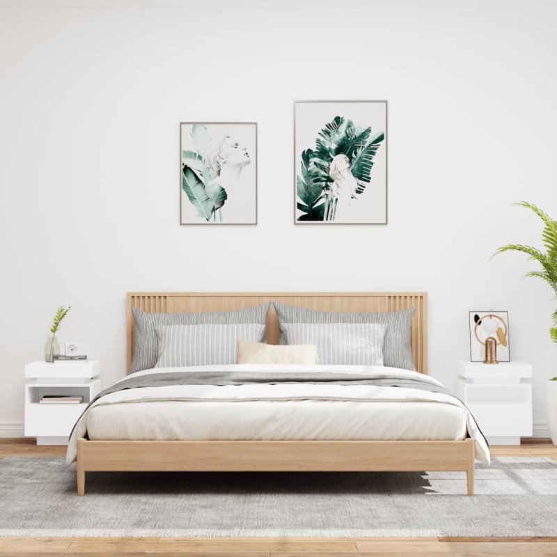 vidaXL Nočné stolíky s LED svetlami 2 ks biele 40x39x48,5 cm