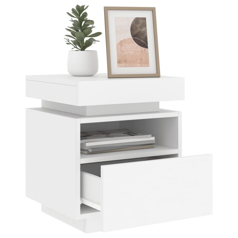 vidaXL Nočné stolíky s LED svetlami 2 ks biele 40x39x48,5 cm