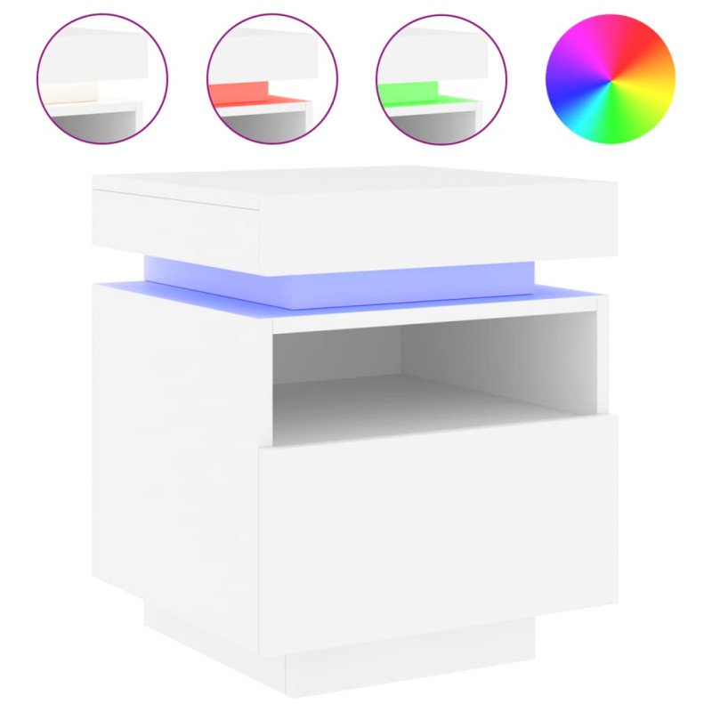 vidaXL Nočné stolíky s LED svetlami 2 ks biele 40x39x48,5 cm