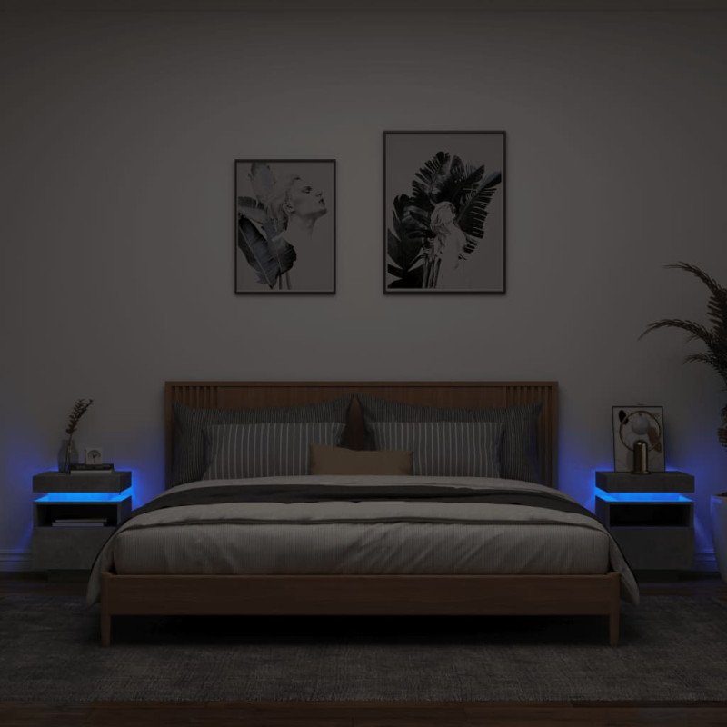 vidaXL Nočné stolíky s LED svetlami 2 ks betónovo sivé 40x39x48,5 cm