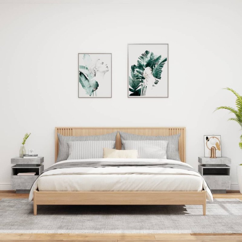 vidaXL Nočné stolíky s LED svetlami 2 ks betónovo sivé 40x39x48,5 cm