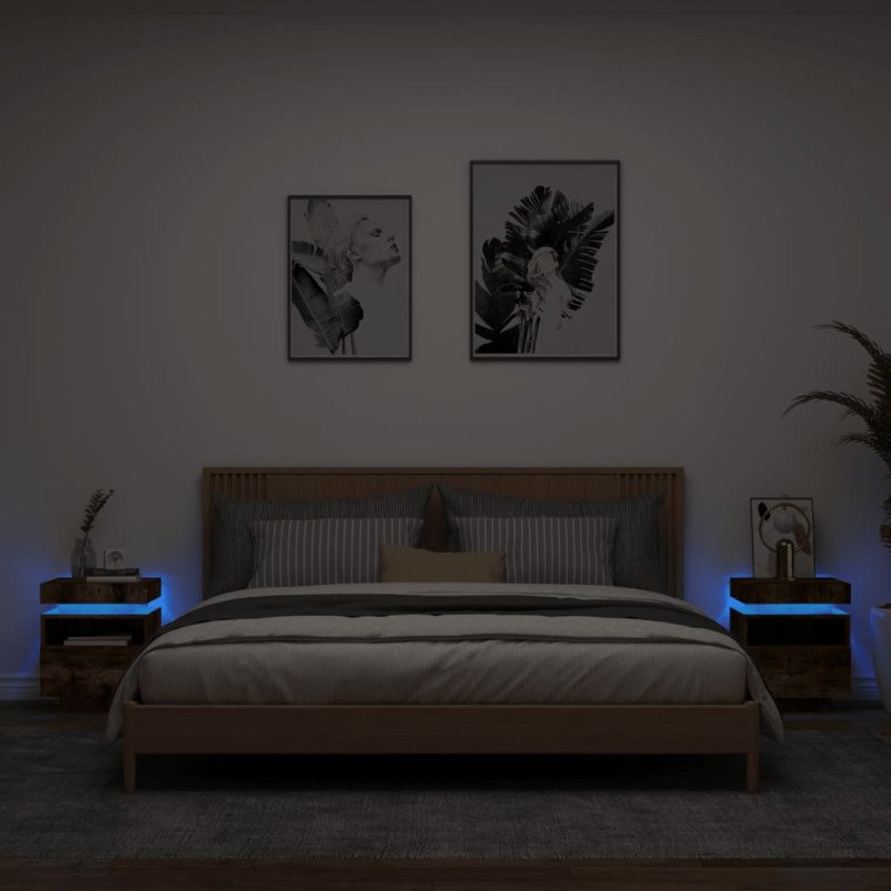 vidaXL Nočné stolíky s LED svetlami 2 ks dymový dub 40x39x48,5 cm