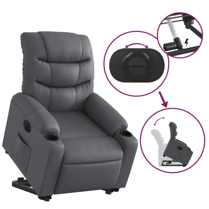 vidaXL Elektrické zdvíhacie sklápacie kreslo sivé umelá koža