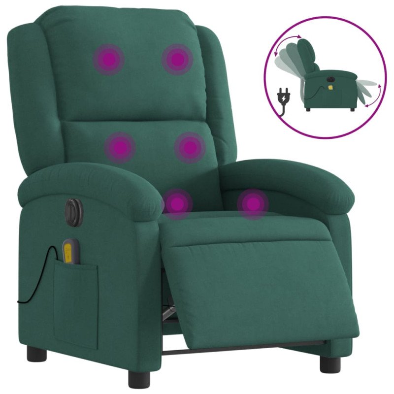 vidaXL Elektrické masážne sklápacie kreslo tmavozelené zamat
