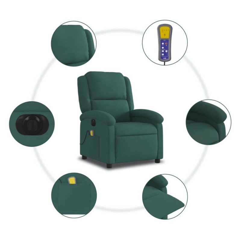 vidaXL Elektrické masážne sklápacie kreslo tmavozelené zamat