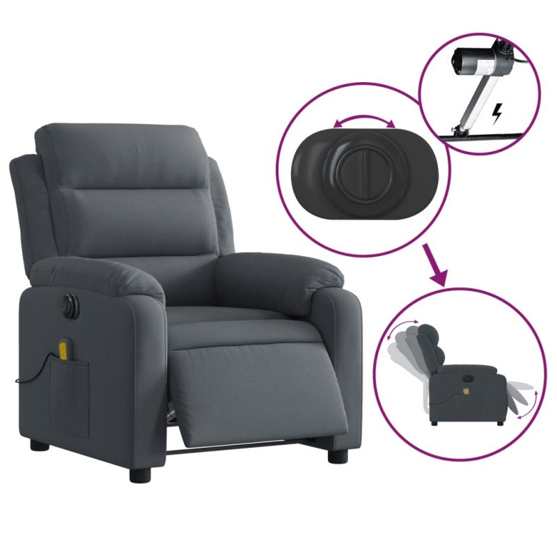 vidaXL Elektrické masážne sklápacie kreslo tmavosivé zamat