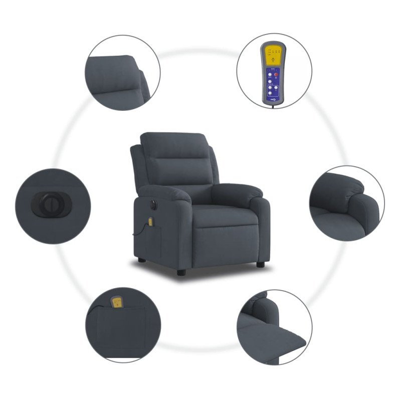 vidaXL Elektrické masážne sklápacie kreslo tmavosivé zamat