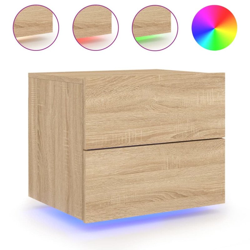 vidaXL Nástenné nočné skrinky s LED osvetlením 2 ks dub sonoma