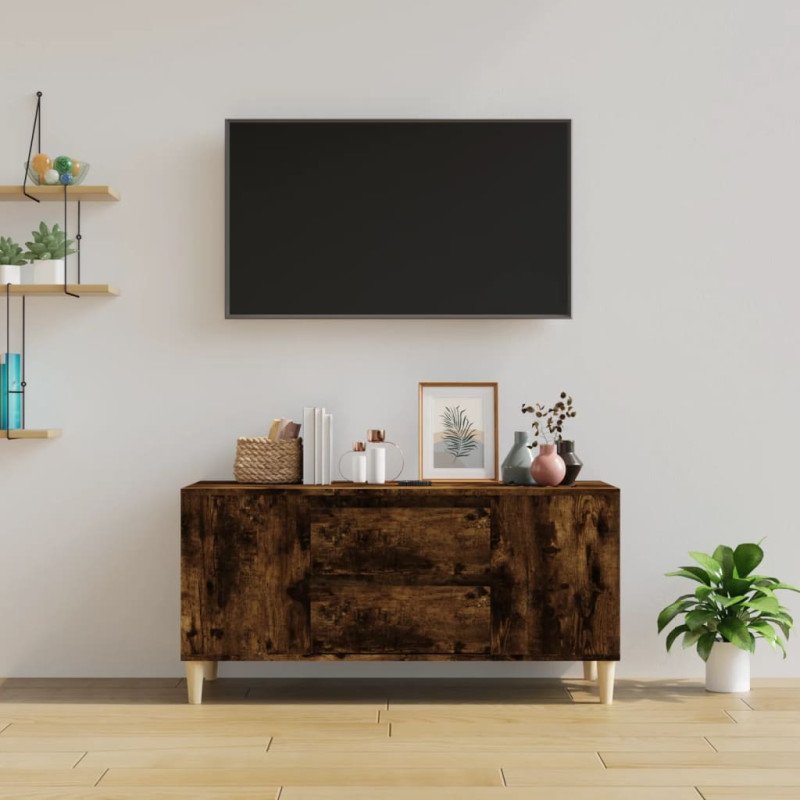 vidaXL TV skrinka dymový dub 102x44,5x50 cm spracované drevo