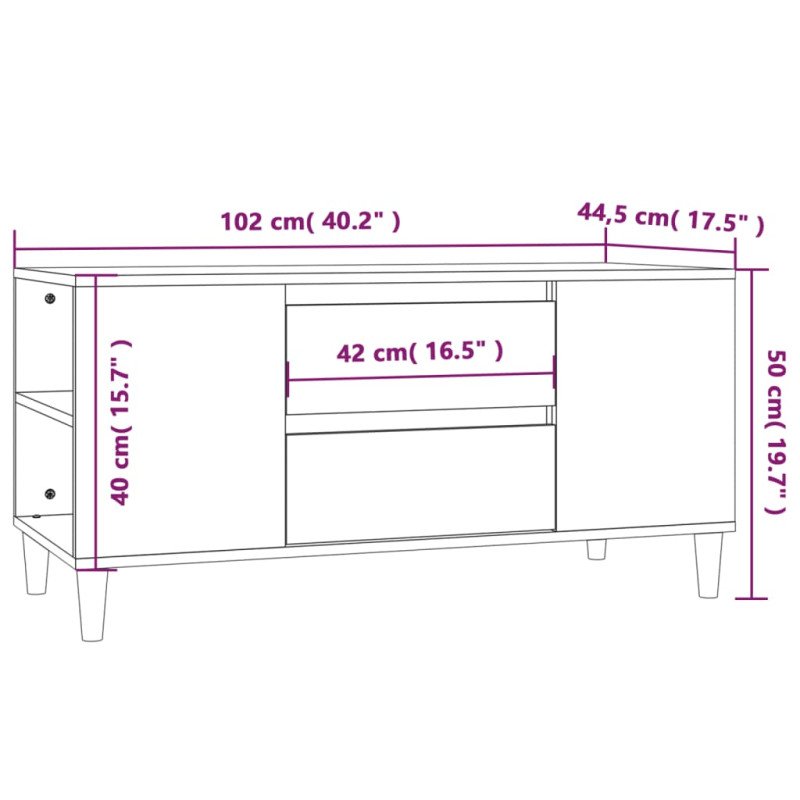 vidaXL TV skrinka dymový dub 102x44,5x50 cm spracované drevo