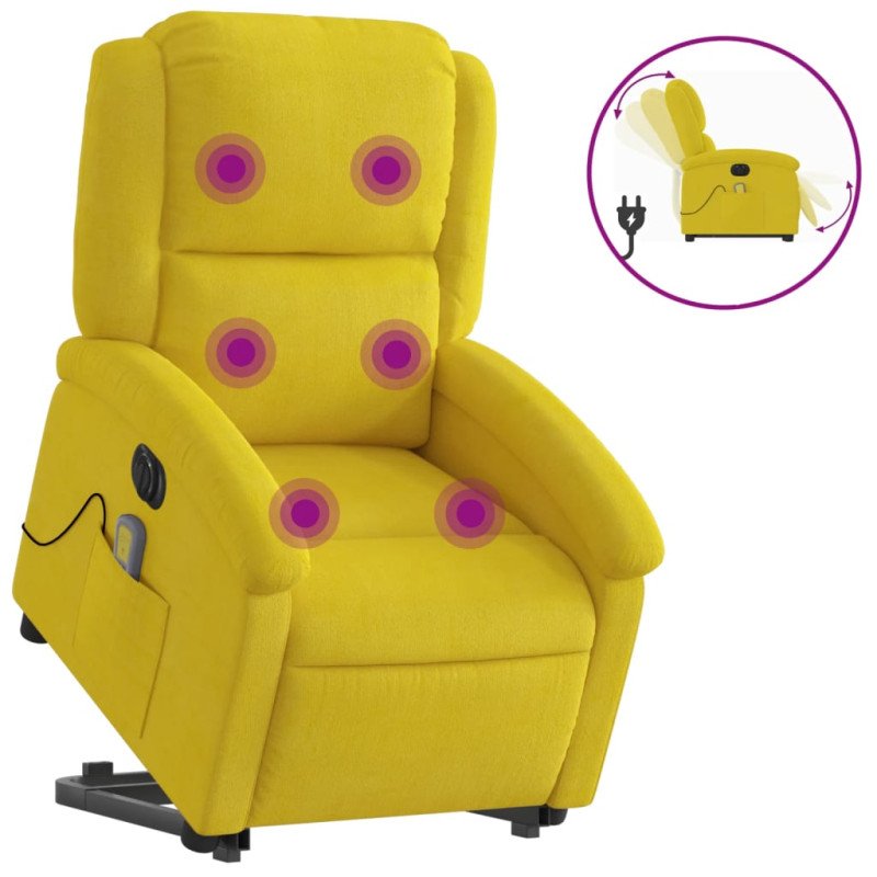 vidaXL Elektrické zdvíhacie masážne sklápacie kreslo žlté zamat