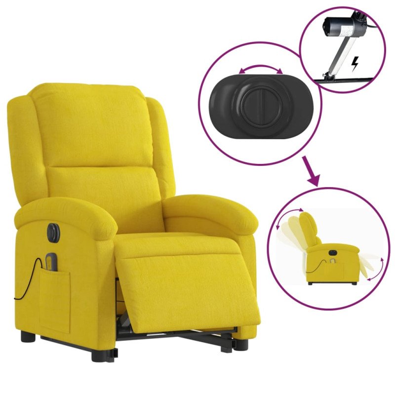 vidaXL Elektrické zdvíhacie masážne sklápacie kreslo žlté zamat
