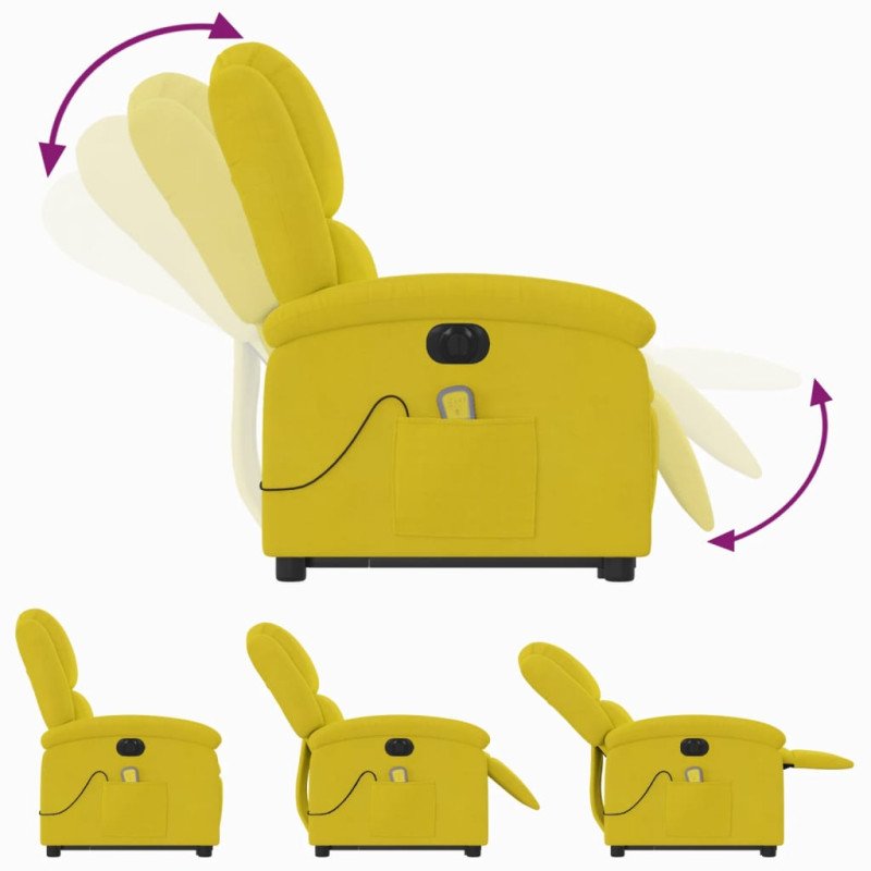 vidaXL Elektrické zdvíhacie masážne sklápacie kreslo žlté zamat