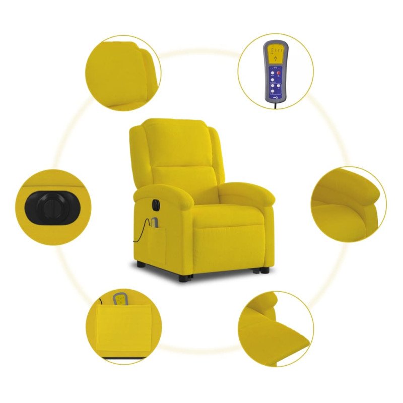 vidaXL Elektrické zdvíhacie masážne sklápacie kreslo žlté zamat