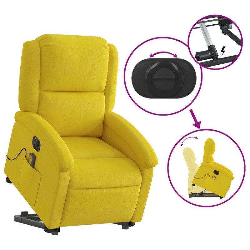 vidaXL Elektrické zdvíhacie masážne sklápacie kreslo žlté zamat