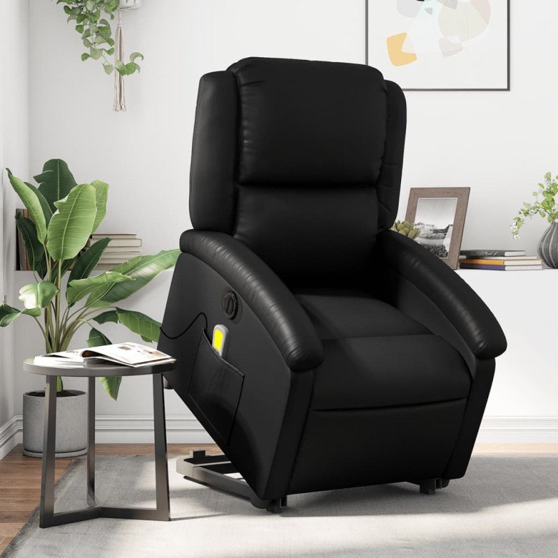 vidaXL Elektrické zdvíhacie masážne sklápacie kreslo čierne umelá koža