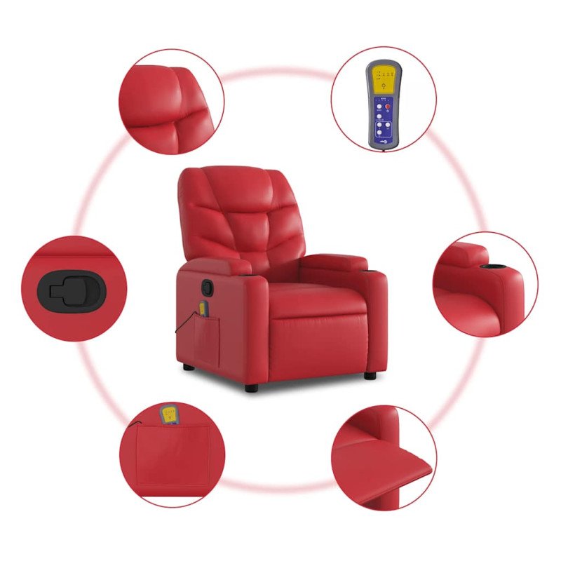 vidaXL Zdvíhacie masážne sklápacie kreslo červené umelá koža