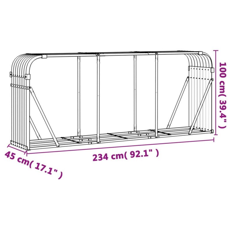 vidaXL Držiak na polená antracitový 234x45x100 cm pozinkovaná oceľ