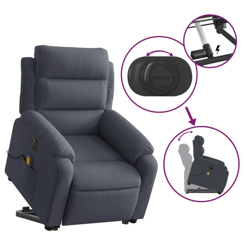 vidaXL Elektrické zdvíhacie masážne sklápacie kreslo tmavosivé zamat