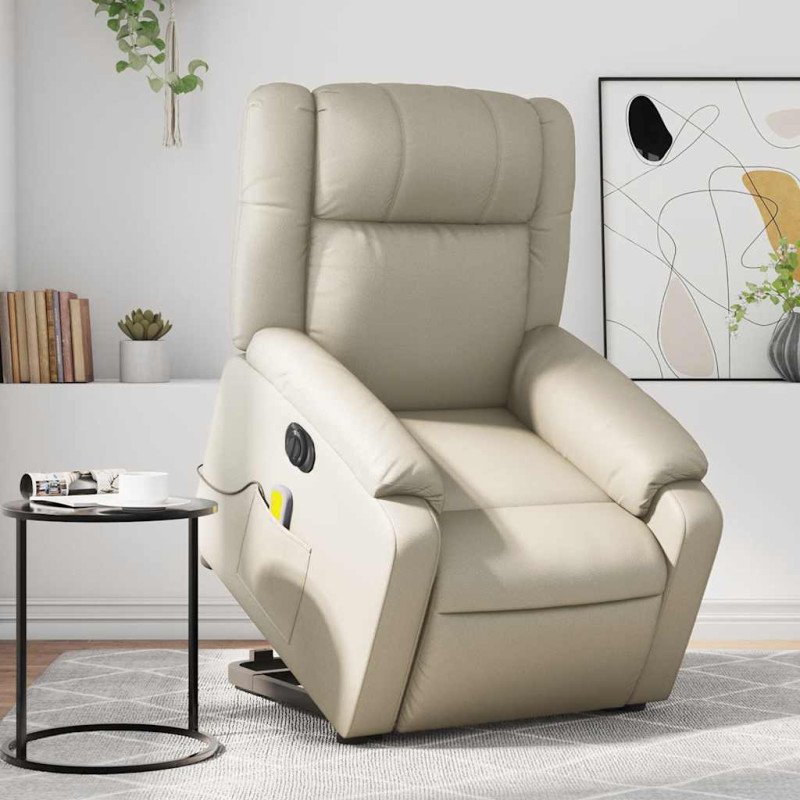 vidaXL Elektrické zdvíhacie masážne sklápacie kreslo krémové umel.koža
