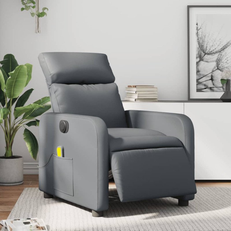 vidaXL Elektrické masážne sklápacie kreslo sivé umelá koža