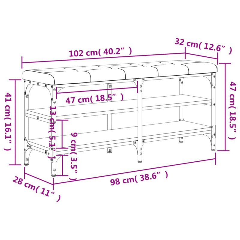 vidaXL Lavička na topánky dymový dub 102x32x47 cm kompozitné drevo