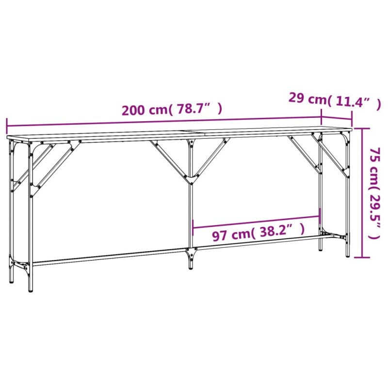vidaXL Konzolový stolík hnedý dub 200x29x75 cm kompozitné drevo