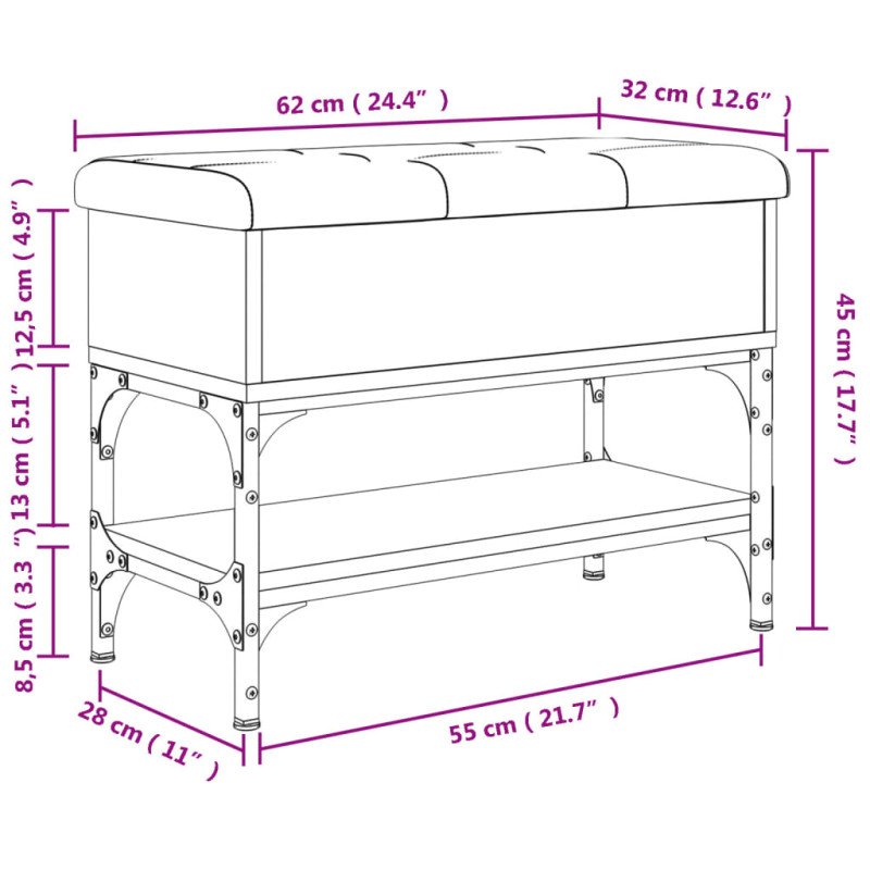 vidaXL Lavička na topánky sivá sonoma 62x32x45 cm kompozitné drevo