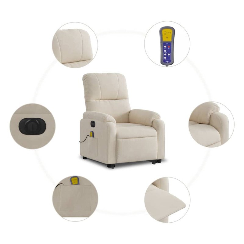 vidaXL Elektric. zdvíhacie masážne skláp. kreslo béžové mikrovl. látka