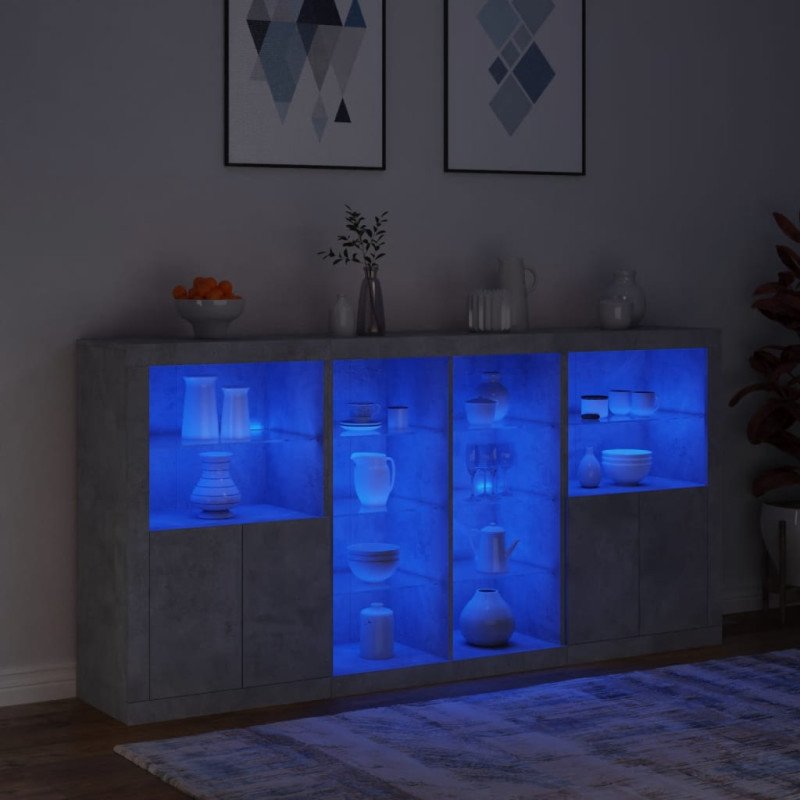 vidaXL Komoda s LED svetlami betónovo-sivá 202x37x100 cm
