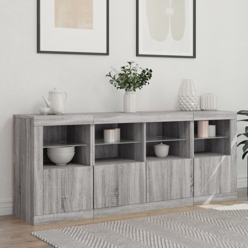 vidaXL Komoda s LED svetlami sivá sonoma 163x37x67 cm