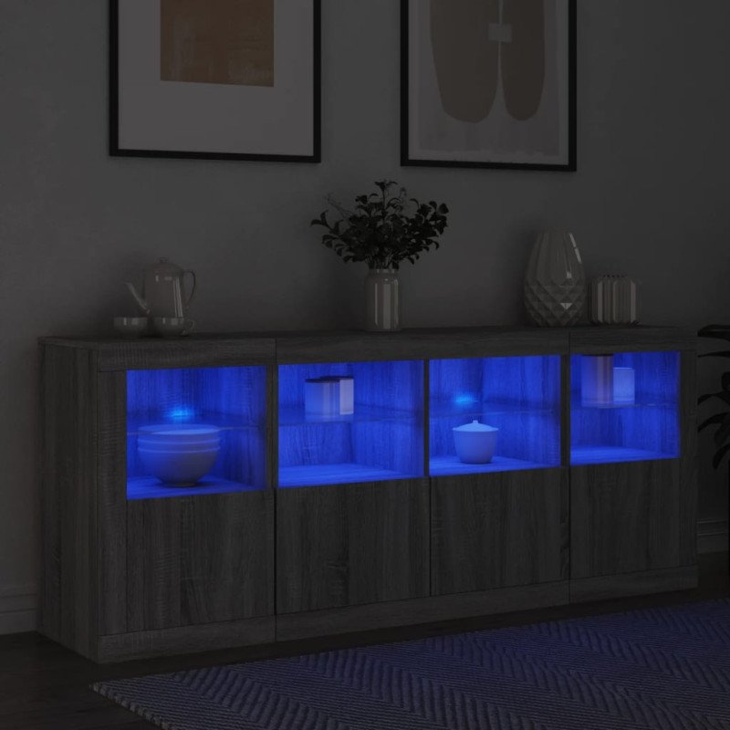 vidaXL Komoda s LED svetlami sivá sonoma 163x37x67 cm