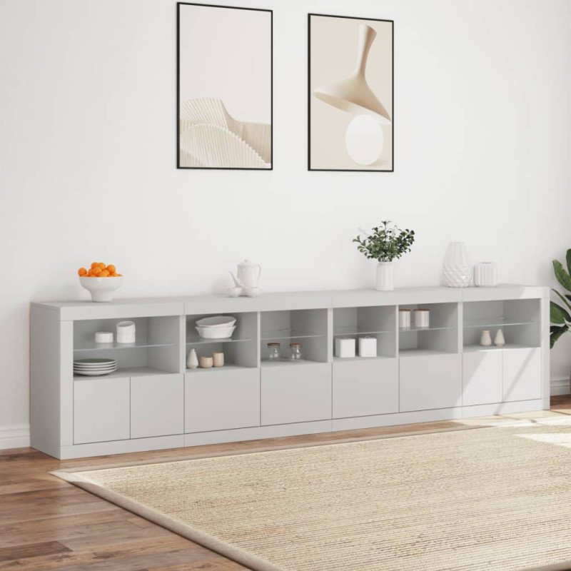 vidaXL Komoda s LED svetlami biela 283x37x67 cm
