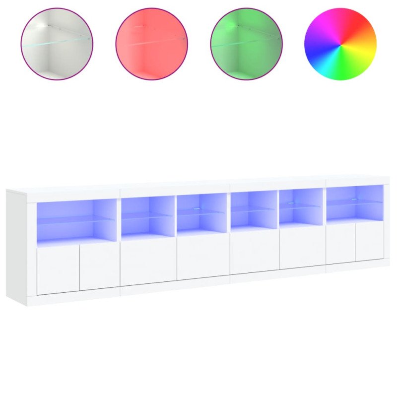vidaXL Komoda s LED svetlami biela 283x37x67 cm