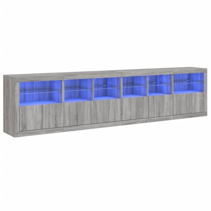 vidaXL Komoda s LED svetlami sivá sonoma 283x37x67 cm