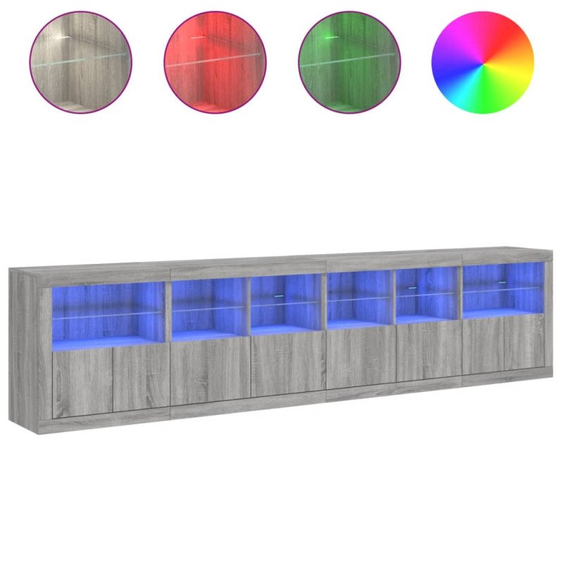 vidaXL Komoda s LED svetlami sivá sonoma 283x37x67 cm