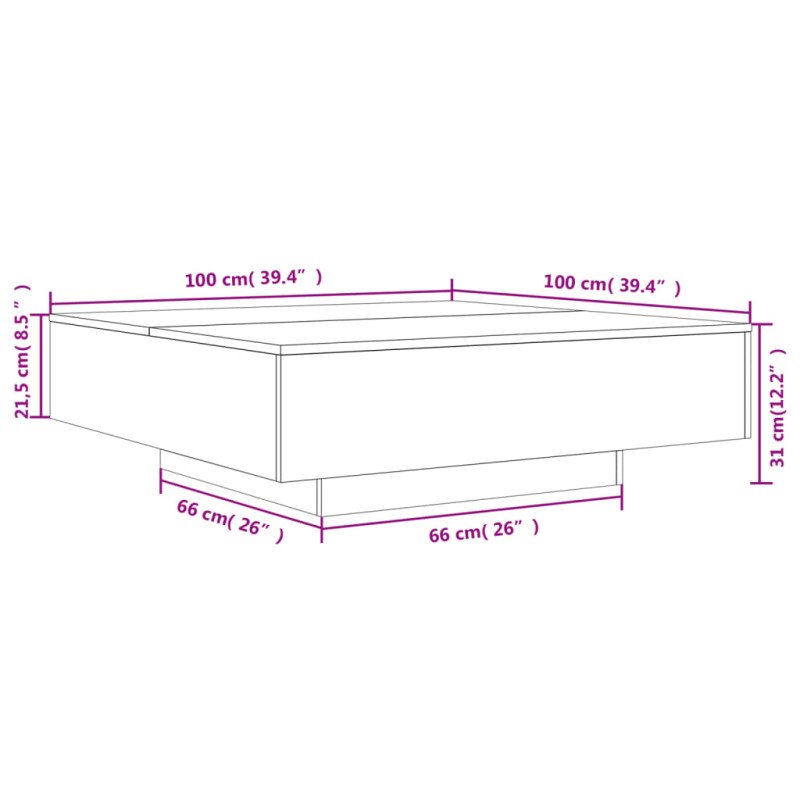 vidaXL Konferenčný stolík dymový dub 100x100x31 cm kompozitné drevo