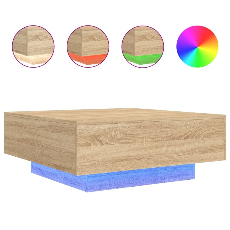vidaXL Konferenčný stolík s LED svetlami dub sonoma 80x80x31 cm