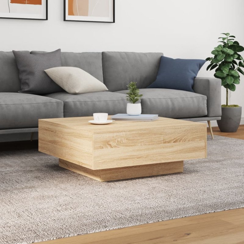vidaXL Konferenčný stolík s LED svetlami dub sonoma 80x80x31 cm