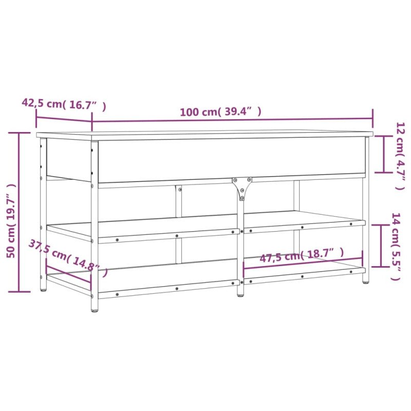 vidaXL Lavička na topánky dymový dub 100x42,5x50 cm kompozitné drevo