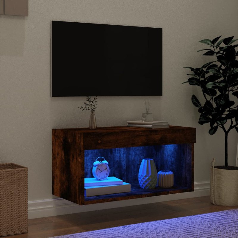 vidaXL TV skrinka s LED svetlami dymový dub 60x30x30 cm