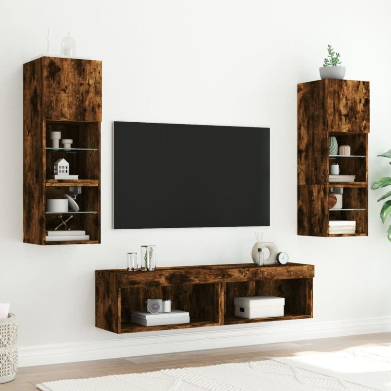 vidaXL TV skrinka s LED svetlami dymový dub 60x30x30 cm