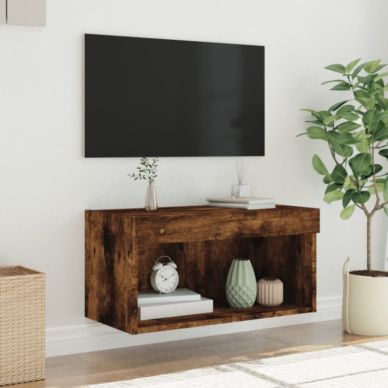vidaXL TV skrinka s LED svetlami dymový dub 60x30x30 cm